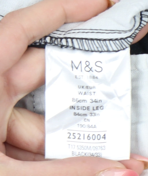 Marks and Spencer Womens Black Linen Blend Straight Trousers Size 16