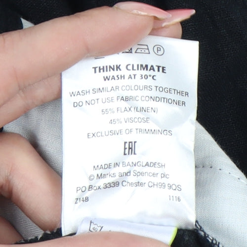 Marks and Spencer Womens Black Linen Blend Straight Trousers Size 16