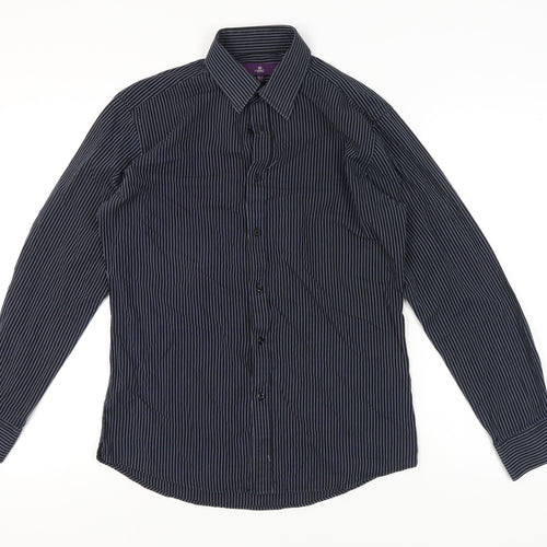 Next Men Black Slim Fit Striped Long Sleeve Button-Up Shirt 15.5in
