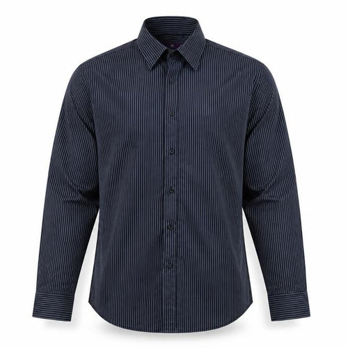Next Men Black Slim Fit Striped Long Sleeve Button-Up Shirt 15.5in
