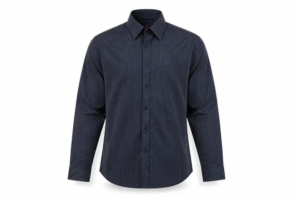 Next Men Black Slim Fit Striped Long Sleeve Button-Up Shirt 15.5in