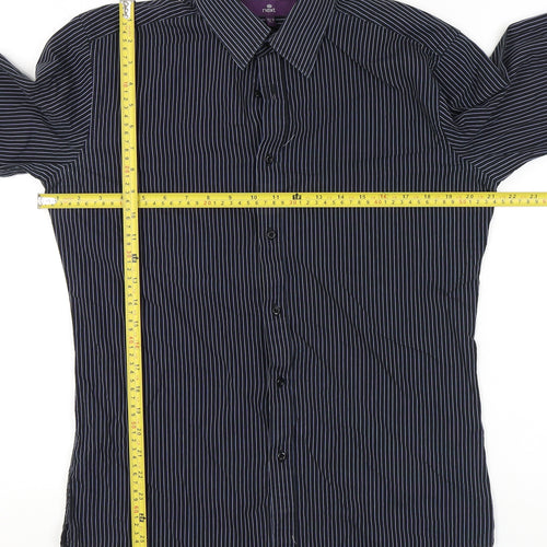 Next Men Black Slim Fit Striped Long Sleeve Button-Up Shirt 15.5in