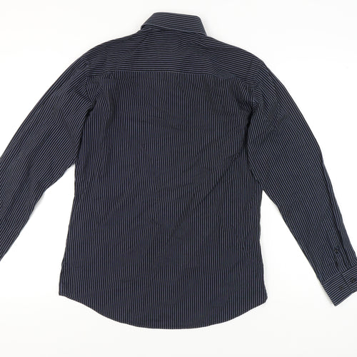 Next Men Black Slim Fit Striped Long Sleeve Button-Up Shirt 15.5in