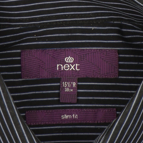 Next Men Black Slim Fit Striped Long Sleeve Button-Up Shirt 15.5in