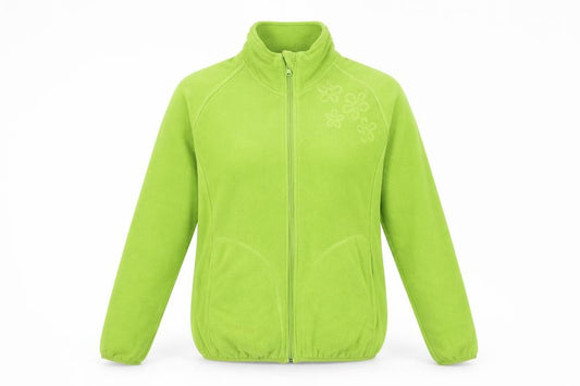 Front view of Portwest women’s green fleece jacket, size UK 8, full zip outdoor casual