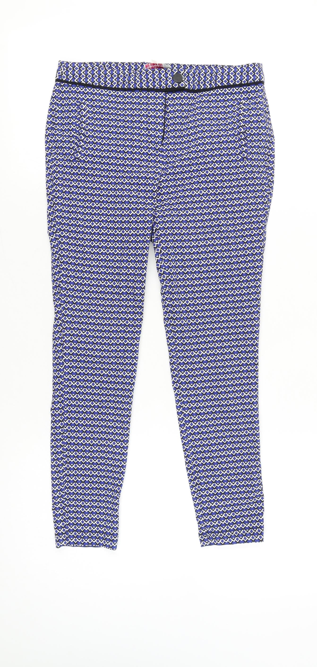 Dorothy Perkins Women’s Blue Geometric Slim Cropped Trousers Size 8