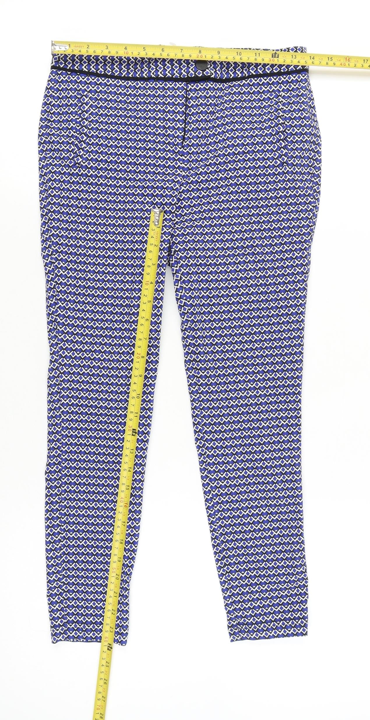 Dorothy Perkins Women’s Blue Geometric Slim Cropped Trousers Size 8