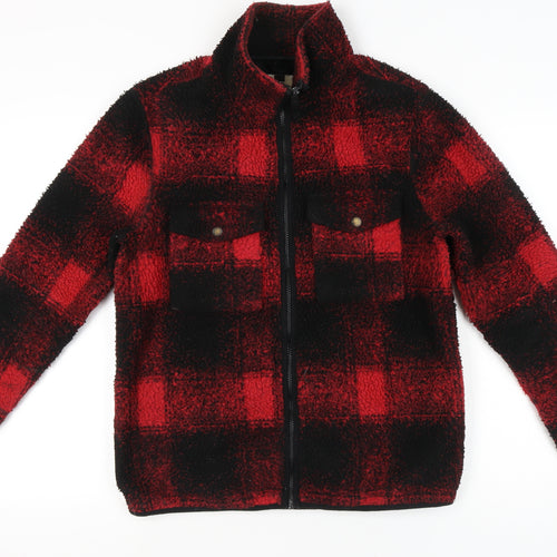 Topman Men’s Red Black Check Fleece Jacket Size S 36"-38" Full Zip Casual