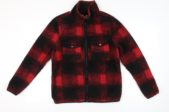 Topman Men’s Red Black Check Fleece Jacket Size S 36"-38" Full Zip Casual
