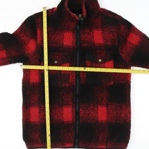 Topman Men’s Red Black Check Fleece Jacket Size S 36"-38" Full Zip Casual