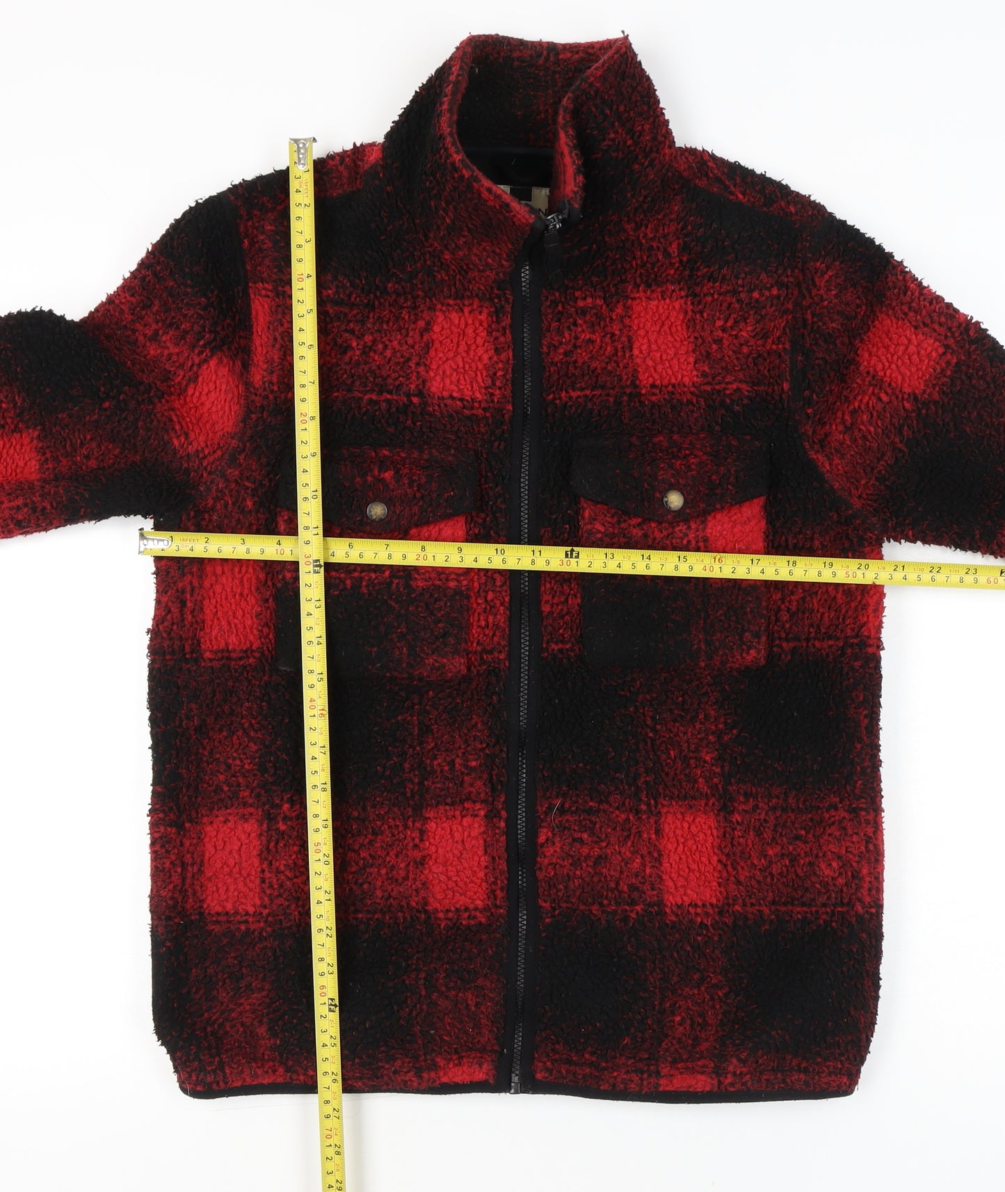 Topman Men’s Red Black Check Fleece Jacket Size S 36"-38" Full Zip Casual
