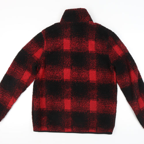 Topman Men’s Red Black Check Fleece Jacket Size S 36"-38" Full Zip Casual
