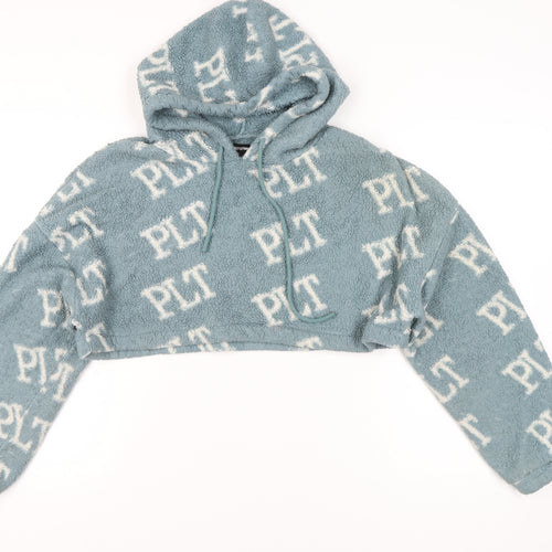 PrettyLittleThing Women’s Blue Fleece Cropped Hoodie Size 8