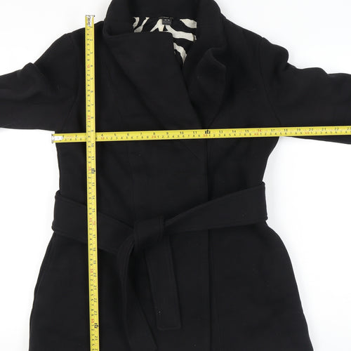 Forever 21 Womens Black Belted Mid-Length Overcoat Size M