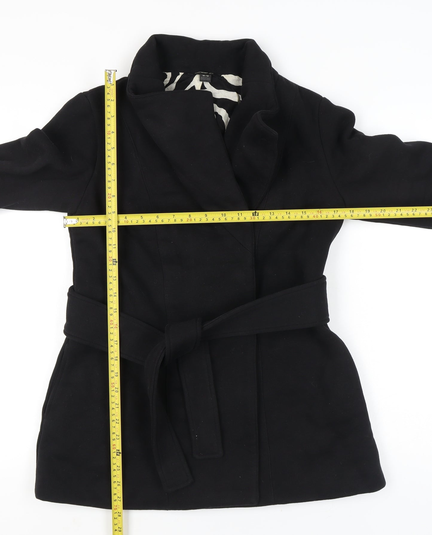 Forever 21 Womens Black Belted Mid-Length Overcoat Size M