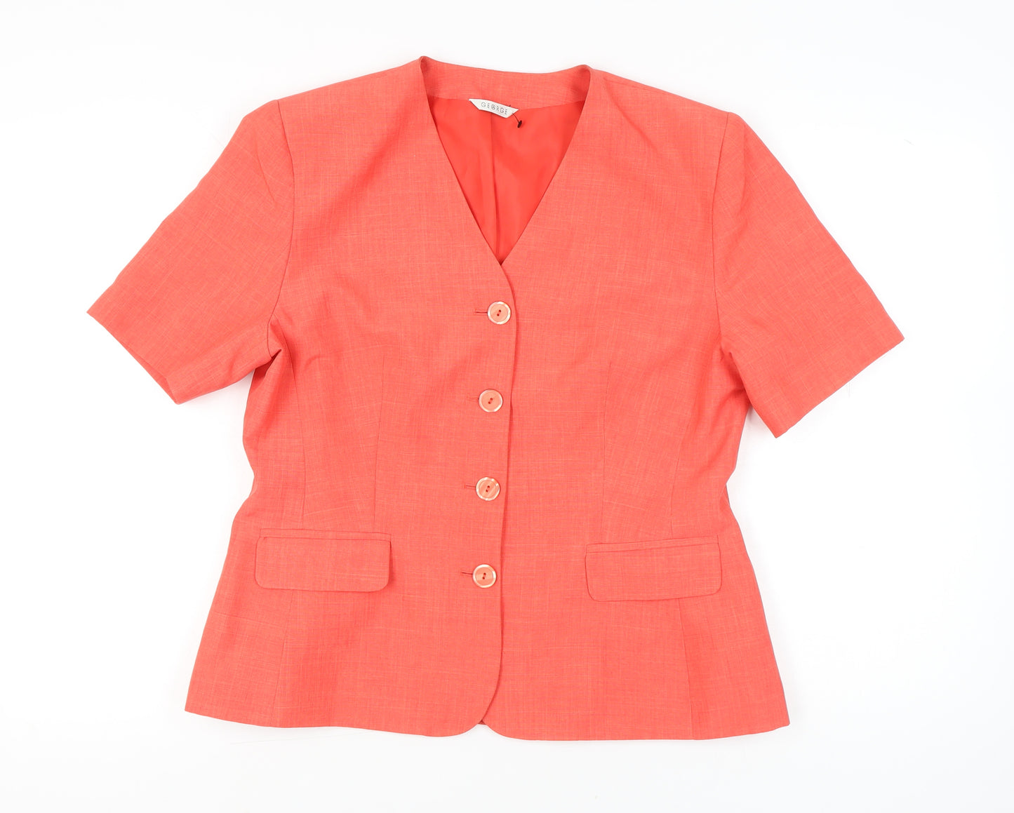 George Women’s Orange Suit Top Size 16 Polyester Short Sleeve Four-Button