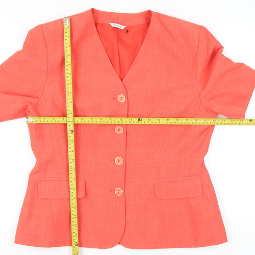 George Women’s Orange Suit Top Size 16 Polyester Short Sleeve Four-Button