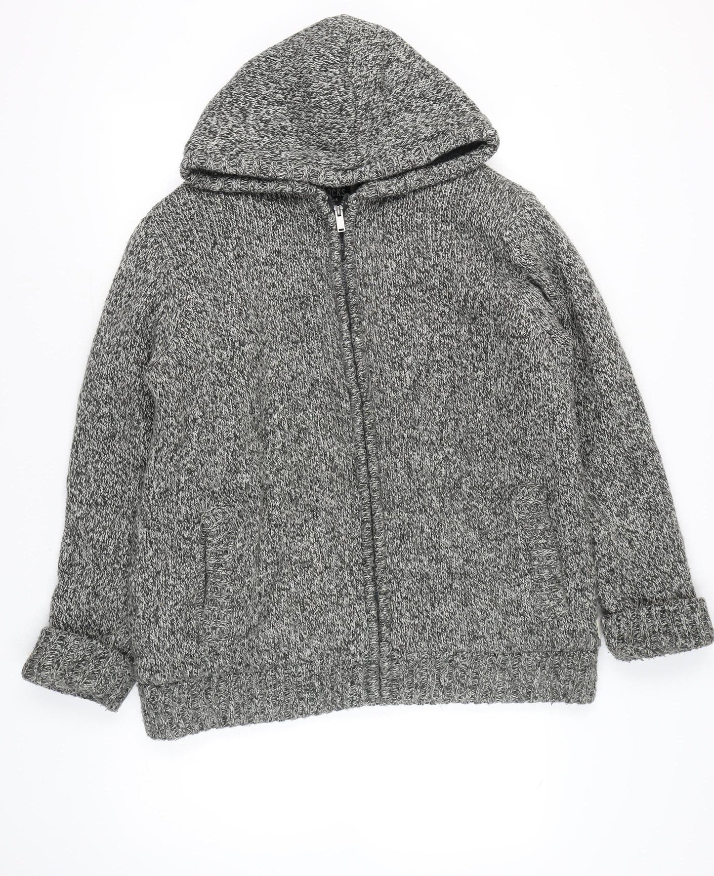 Peacocks Mens Grey Knit Hooded Full Zip Jacket XL