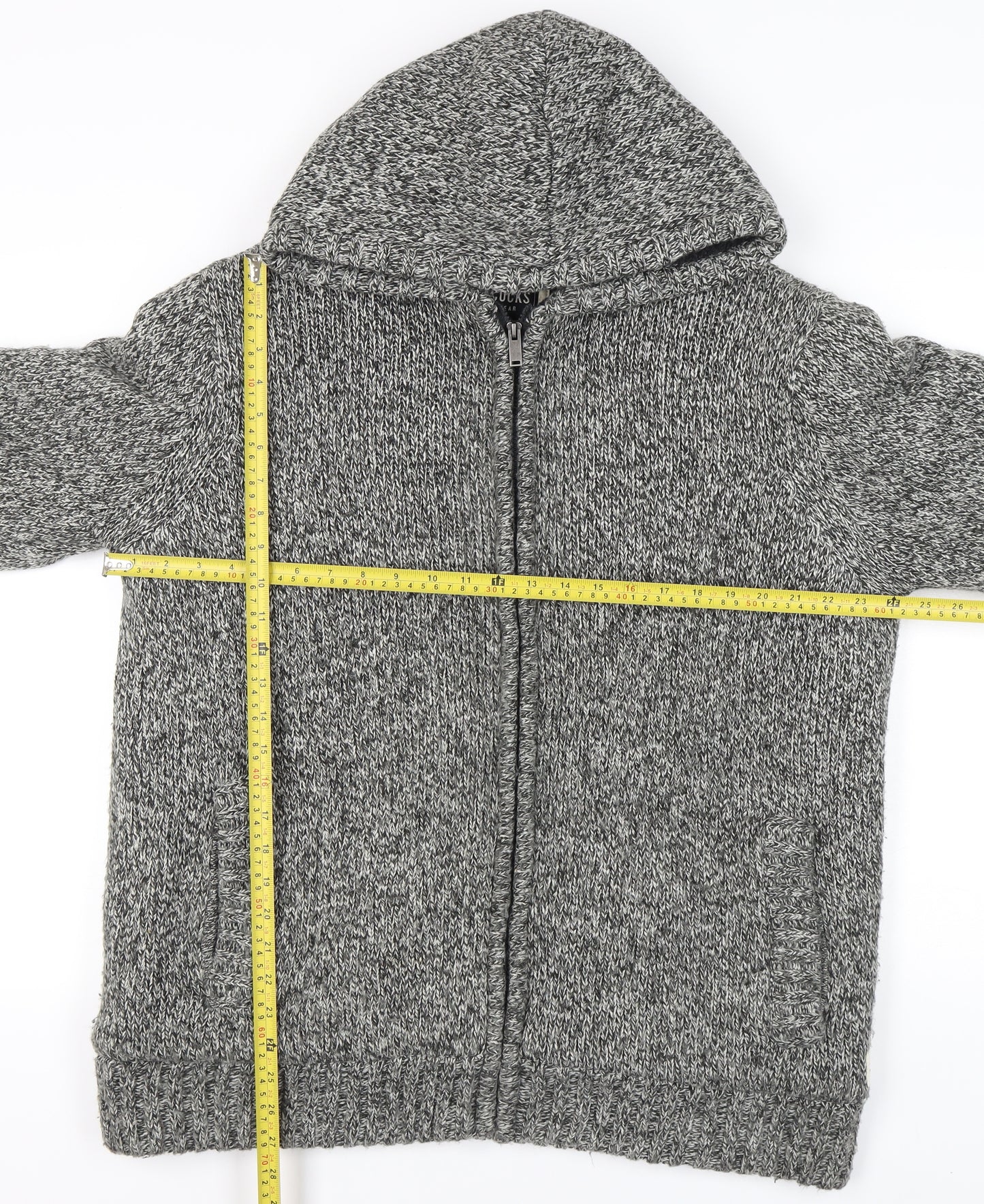 Peacocks Mens Grey Knit Hooded Full Zip Jacket XL