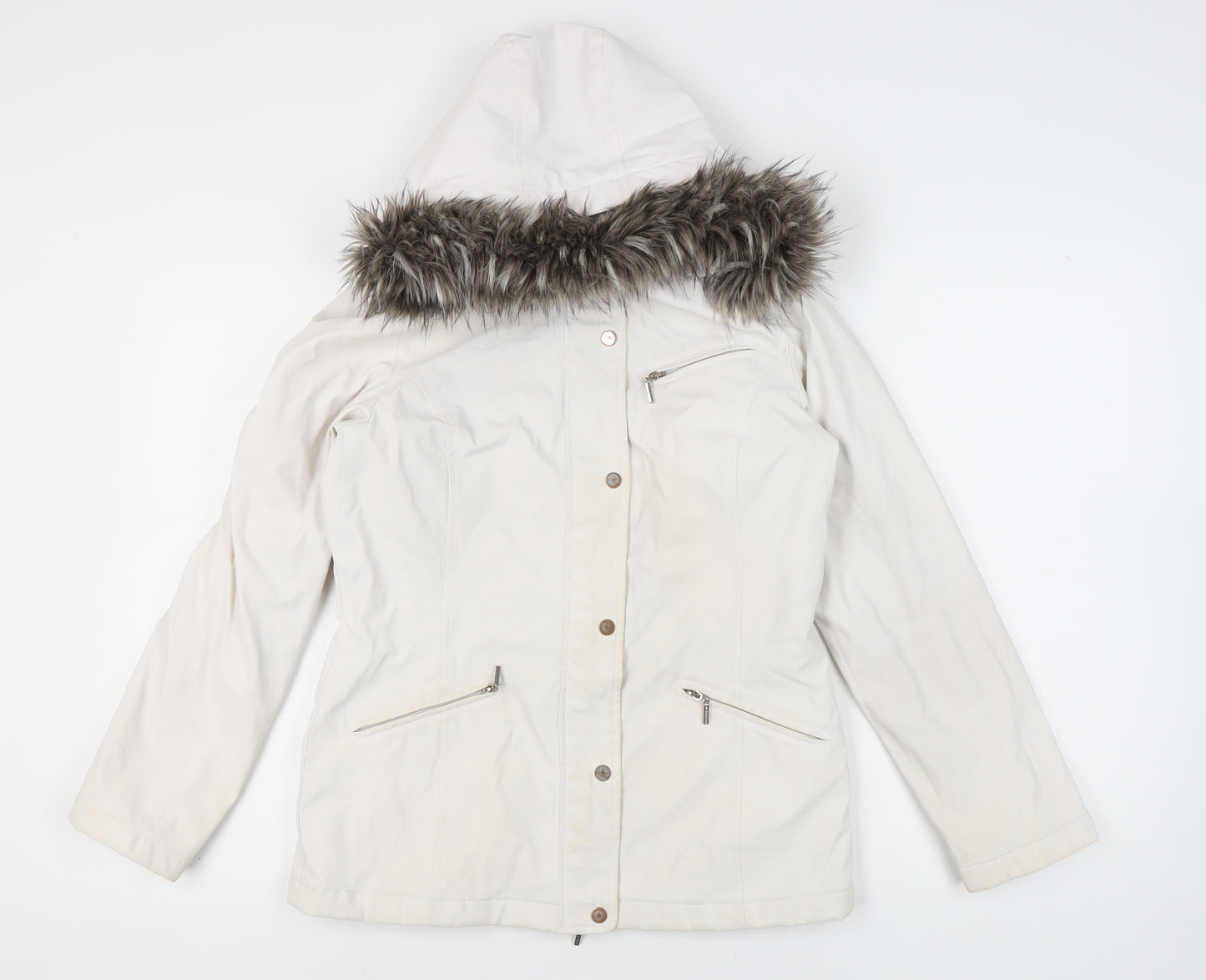 Weatherproof Womens White Small Mid-Length Hooded Parka Jacket