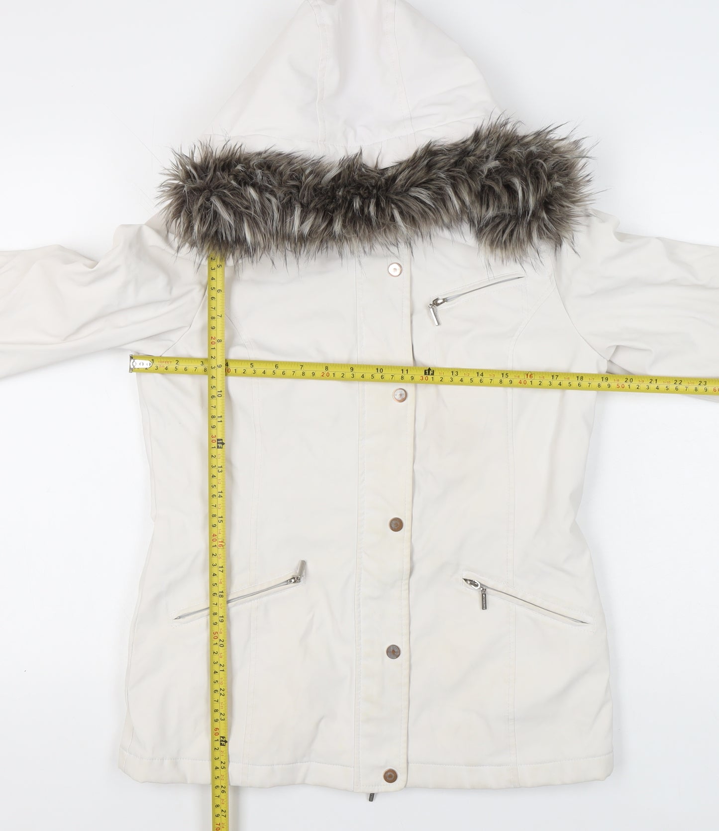 Weatherproof Womens White Small Mid-Length Hooded Parka Jacket