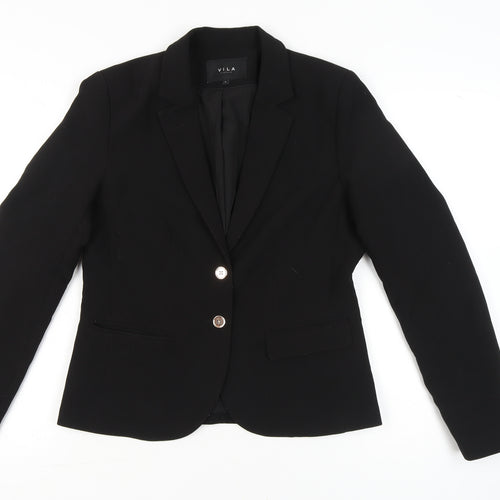 Vila Women’s Black Blazer Jacket Size M Notch Lapel Tailored Workwear