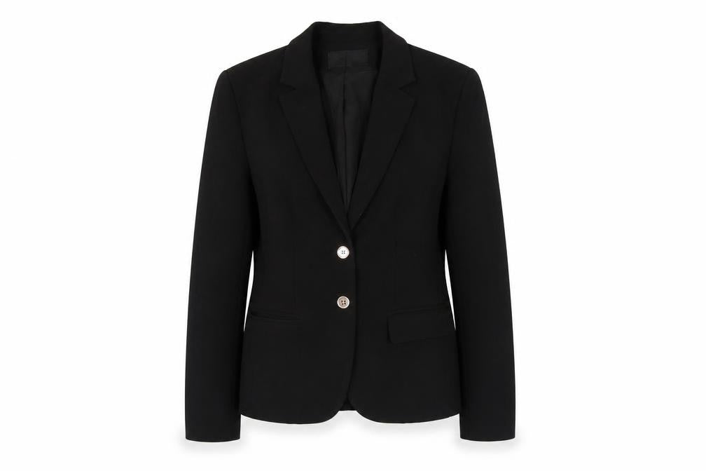 Front view of VILA Women’s Black Blazer Jacket, size M, Notch Lapel Tailored Workwear