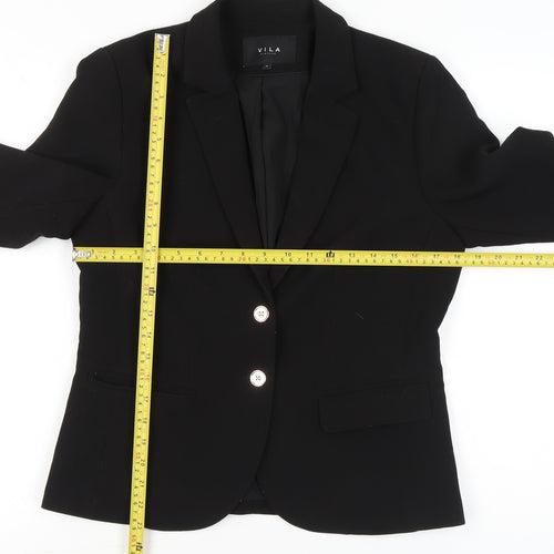 Vila Women’s Black Blazer Jacket Size M Notch Lapel Tailored Workwear