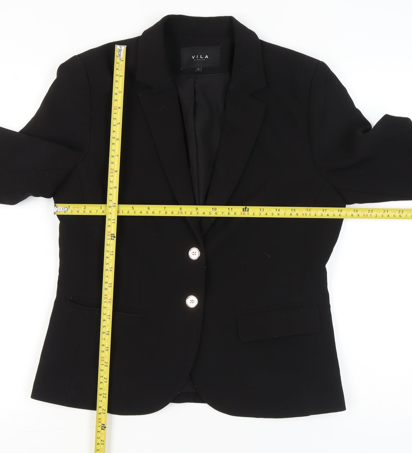 Vila Women’s Black Blazer Jacket Size M Notch Lapel Tailored Workwear