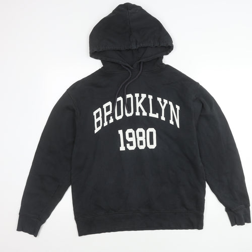 Zara Women Black Hoodie Sweatshirt Size 8 Brooklyn 1980 Pullover