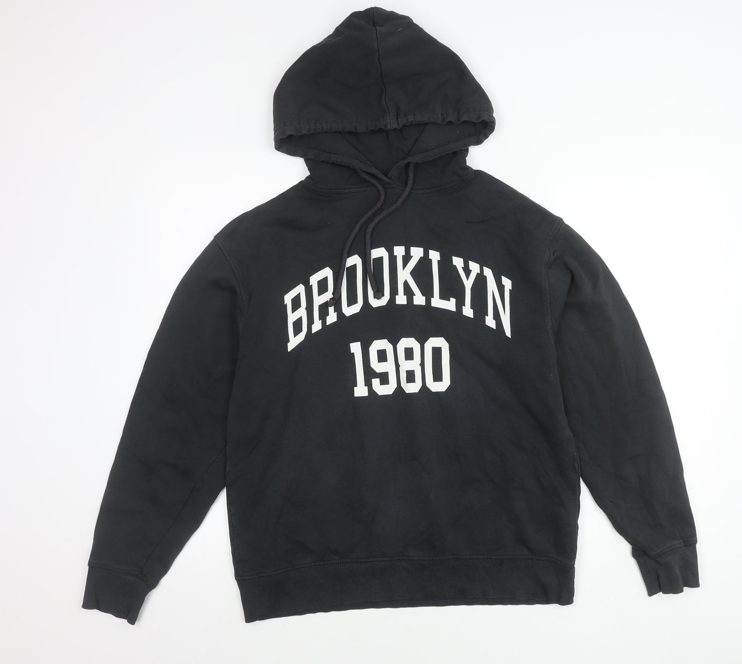 Zara Women Black Hoodie Sweatshirt Size 8 Brooklyn 1980 Pullover