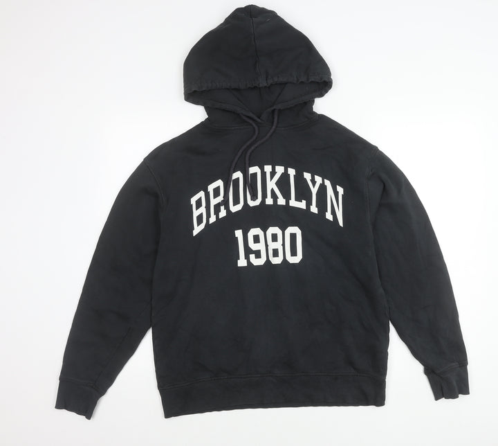 Zara Women Black Hoodie Sweatshirt Size 8 Brooklyn 1980 Pullover