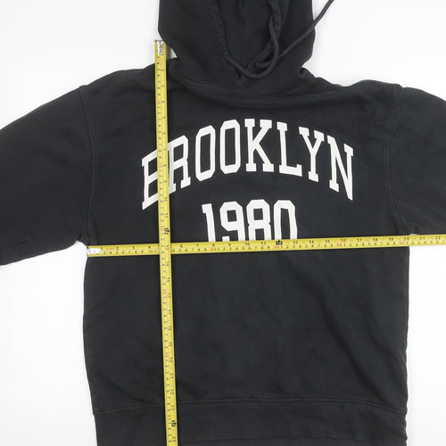 Zara Women Black Hoodie Sweatshirt Size 8 Brooklyn 1980 Pullover