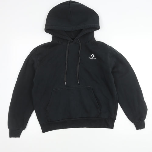 Converse Unisex Black Pullover Hoodie Small Logo Sweatshirt