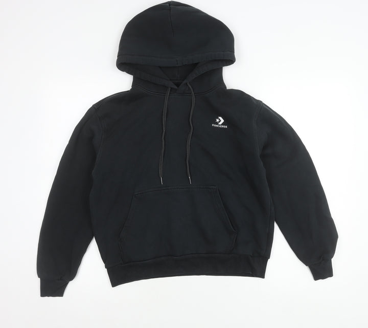Converse Unisex Black Pullover Hoodie Small Logo Sweatshirt