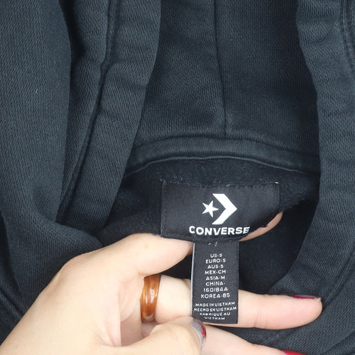 Converse Unisex Black Pullover Hoodie Small Logo Sweatshirt