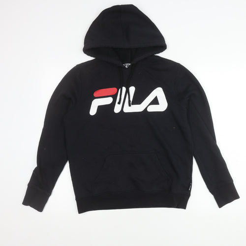 Fila Women’s Black Pullover Hoodie Size M UK 12 Cotton Blend Logo