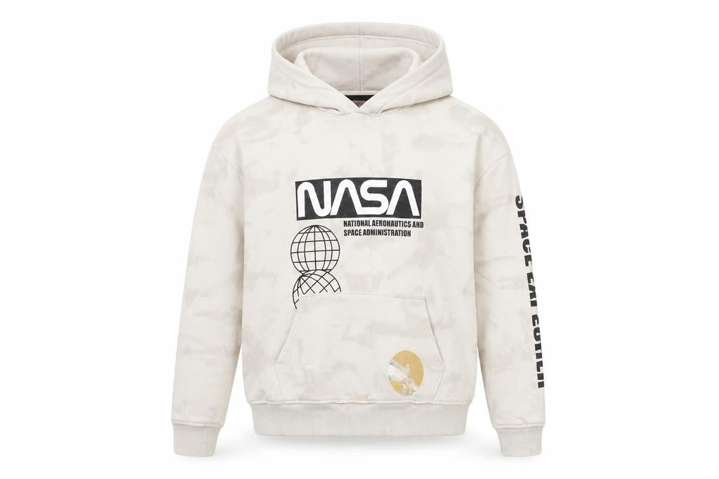 Front view of Marks & Spencer boys’ beige nasa pullover hoodie 13-14 years