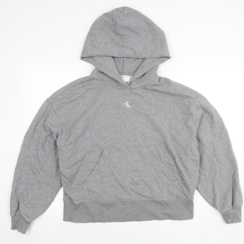 Calvin Klein Jeans Womens Grey Cotton Blend Pullover Hoodie M