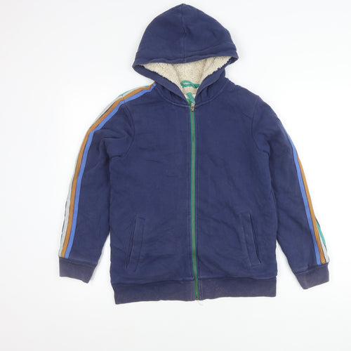 Boden Boys Blue Hooded Jacket 11-12Y Cotton Blend Full Zip Fleece Lined