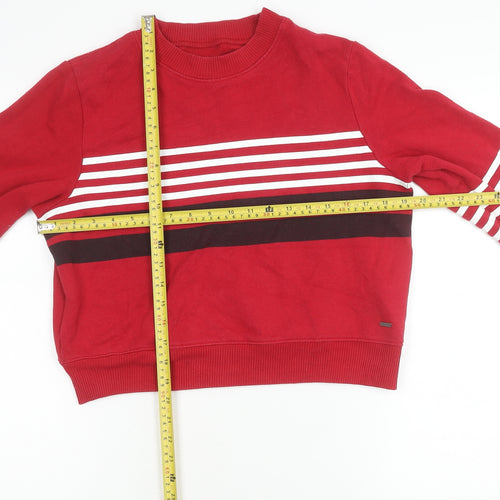 Hollister Women Red Striped Sweatshirt Medium Cotton Blend