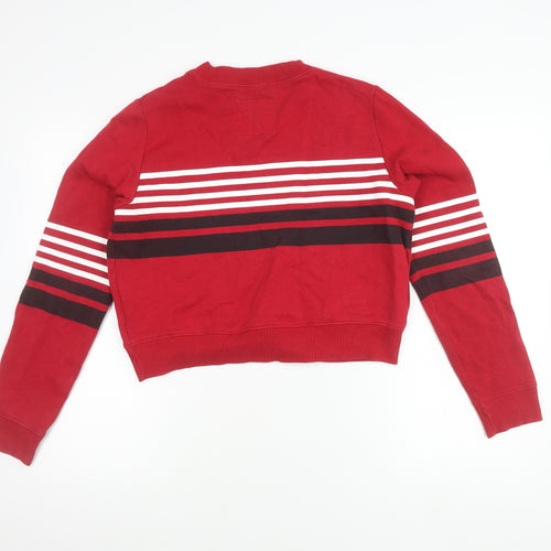 Hollister Women Red Striped Sweatshirt Medium Cotton Blend