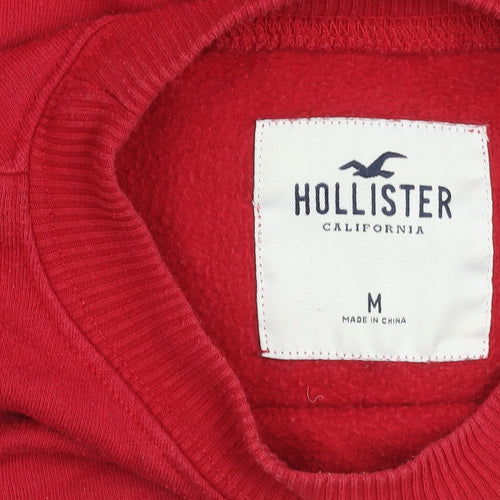 Hollister Women Red Striped Sweatshirt Medium Cotton Blend