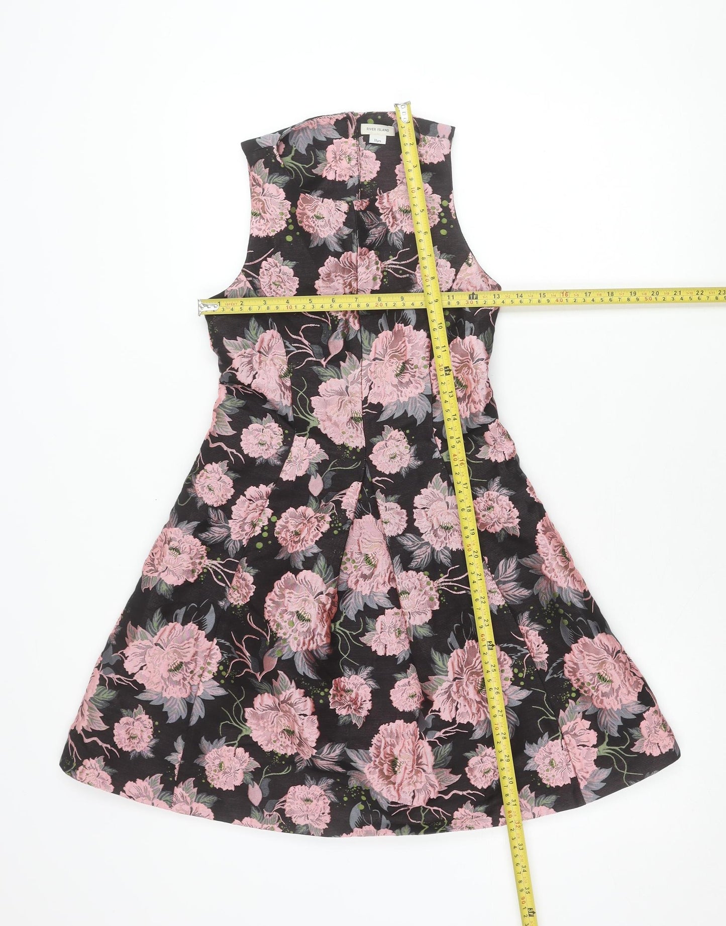 River Island Girls Black Floral Jacquard A-Line Party Dress 11 Years