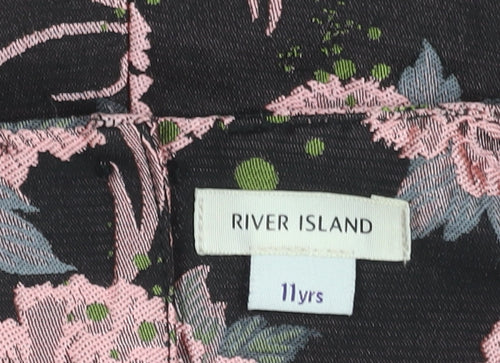 River Island Girls Black Floral Jacquard A-Line Party Dress 11 Years