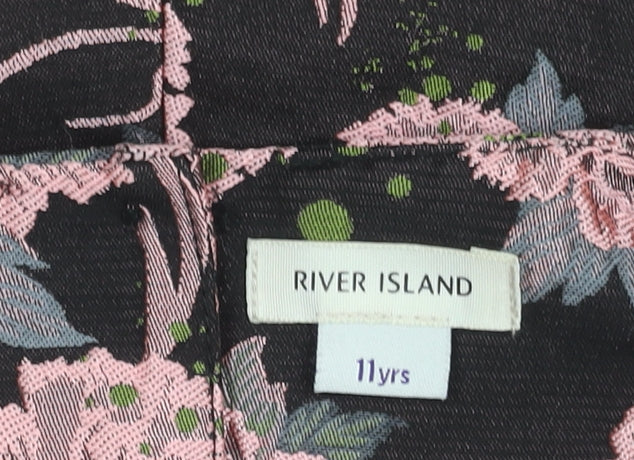River Island Girls Black Floral Jacquard A-Line Party Dress 11 Years
