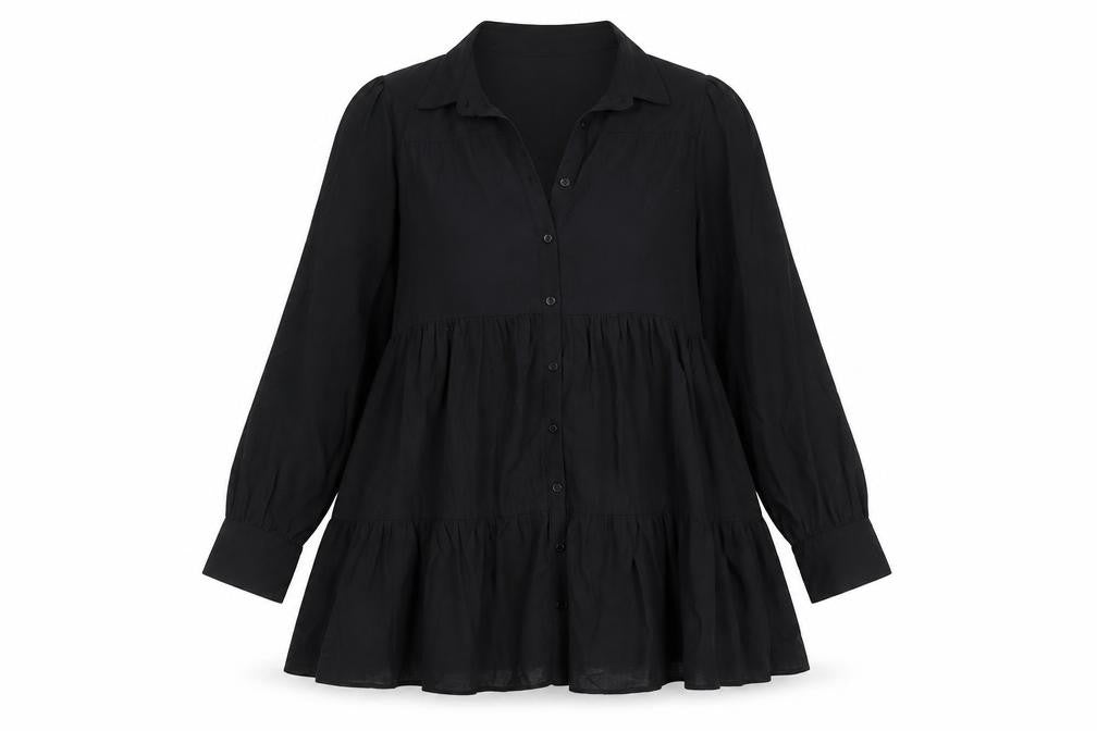 Zara Women Black Viscose Blend Collared Mini Shirt Dress Size 10