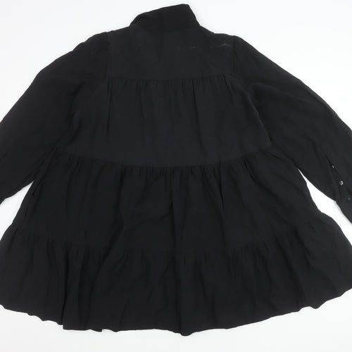 Zara Women Black Viscose Blend Collared Mini Shirt Dress Size 10