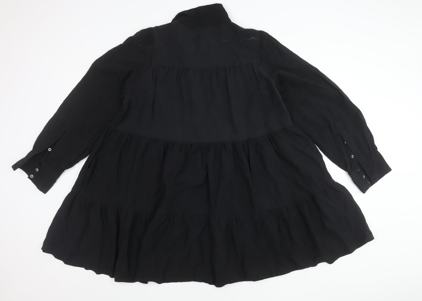 Zara Women Black Viscose Blend Collared Mini Shirt Dress Size 10