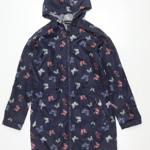 George Women's Blue Butterfly Print Hooded Rain Jacket UK 8-10